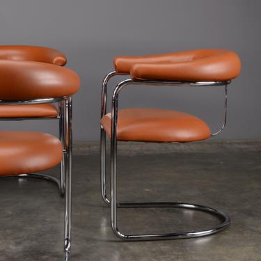 4 Vintage Cantilevered Chairs Pumpkin Orange Steel Anton Lorenz 