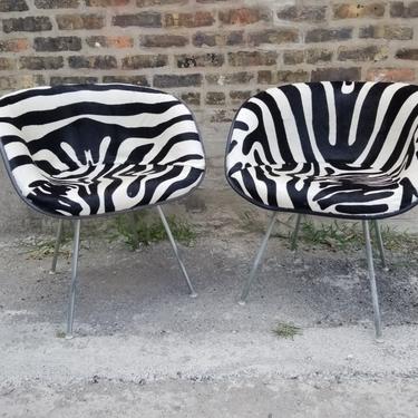 Vintage Mid Century Modern Rare Early Eames for Herman Miller Newly Upholstered Zebra Print Cow Hide La Fonda Chairs