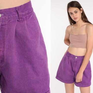 Jordache Jean Shorts 90s Purple Denim Shorts High Waisted CUFFED Mom Shorts 80s Jeans Vintage Shorts Pleated Shorts Small 