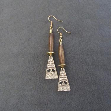 Eye of Horus earrings, Large bold statement earrings, unique ethnic earrings, mixed metal earrings, exotic Egyptian earrings, brass and bone 