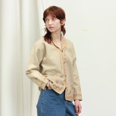 70's Wool Embroidery Sweater / M 