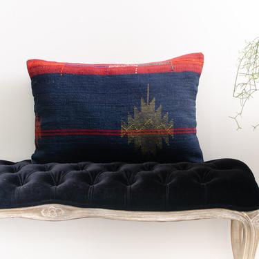 Vintage Flat-weave Lumbar Pillowcase Handwoven Geometric Design Wool Pillowcase - 1950s 