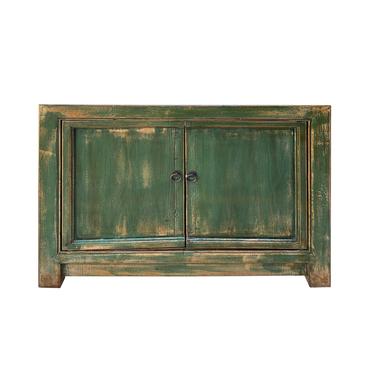 Oriental Distressed Semi Gloss Teal Green Credenza Sideboard Table Cabinet cs6184E 