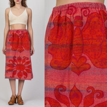 Vintage 70s Rikma Designer Red Woven Butterfly Skirt - Medium | Rare Boho High Waist Abstract Striped Hippie Midi 