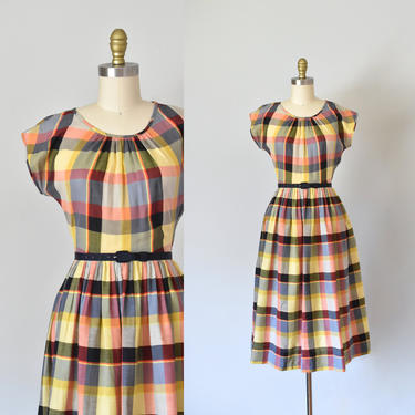 Petra plaid 50s dress, rockabilly dress, pin up dress, 1960s dress, yellow dress, summer dress, 