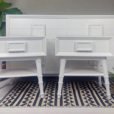 White Mid Century Danish Teak Bedroom Set - white faux bamboo bedroom set 
