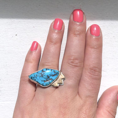 Abstract Turquoise Cocktail Ring in Sterling Silver with gold accent 