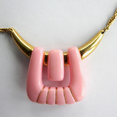 Mod Modernist Pink Lucite Necklace 