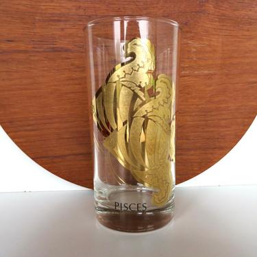 Vintage Pices Zodiac Highball, Hollywood Regency Barware, 1960s Anchor Hocking Sign Of The Fishes Astrological Glass 