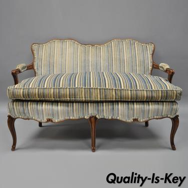 Vintage French Country Louis XV Provincial Style Small Settee Loveseat Wood Sofa