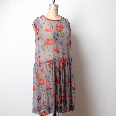 1920s Poppy Print Chiffon Dress 