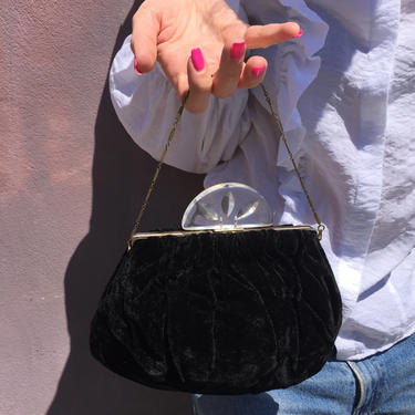30s black velvet handbag with lucite clasp 