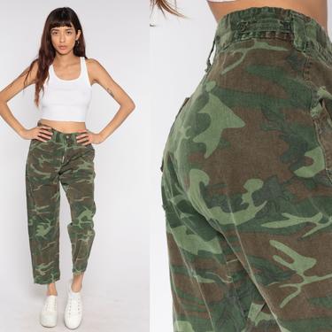 Camo Army Pants CARGO Pants 80s Military Combat Olive Green Camouflage 1980s Vintage Punk Grunge Olive Drab Army Men's Small S 