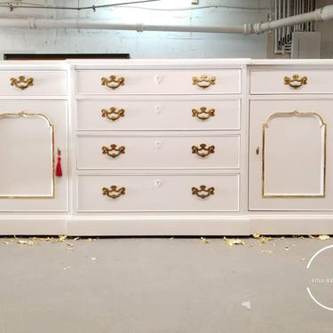 White Credenza with gold leaf accents / buffet table by Unique