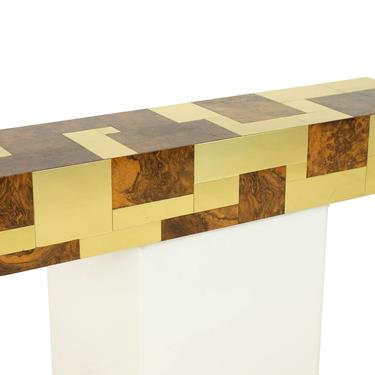 Paul Evans Cityscape Mid Century Brass and Burlwood Floating Console Table - mcm 