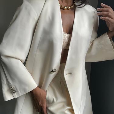 vintage KRIZIA silk trapeze minimal cream white essential avant garde blazer 