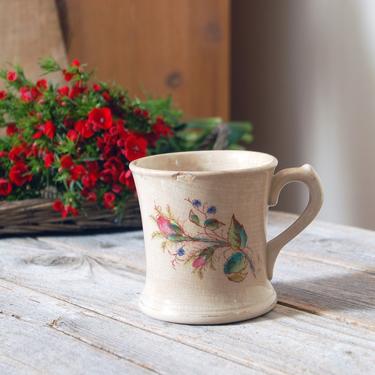 Antique ironstone shaving mug / vintage 1800s shaving cup / rose pattern shaving mug / vintage shaving mug / warranted ironstone mug 