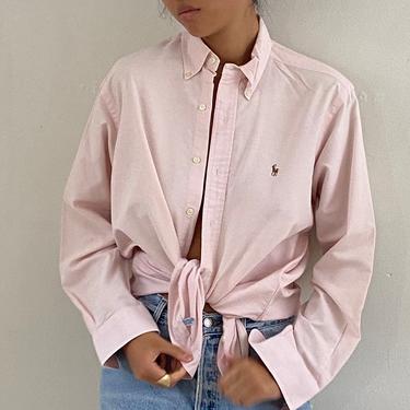 90s Ralph Lauren shirt / vintage pale blush pink cotton oxford cloth button down oversized boyfriend menswear collared shirt | XL 