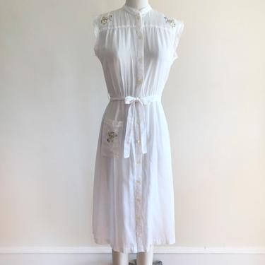 Sheer White Embroidered Shirtdress - 1970s 