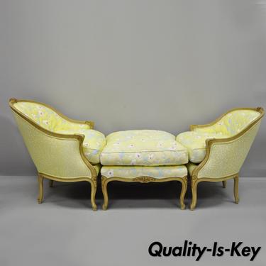 French Louis XV Style Duchesse Brisee Chaise Pair Bergere Chairs &amp; Ottoman
