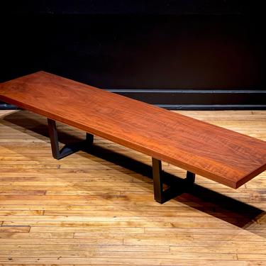 Custom Mid Century Modern Walnut Bench Style Coffee Table - George Nelson Style Slat Bench Table 