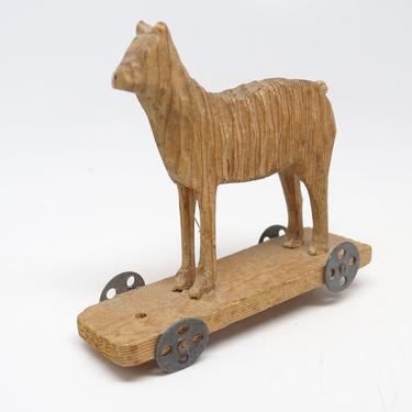 Antique German Folk Art Primitive Wooden Hand Carved Sheep Pull Toy, Vintage  Erzgebirge Putz Wood Carving 