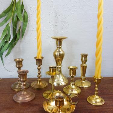 Vintage - your choice of brass candlestick or taper candle holder, mix &amp; match eclectic decor candleholder collection, dining table, wedding 