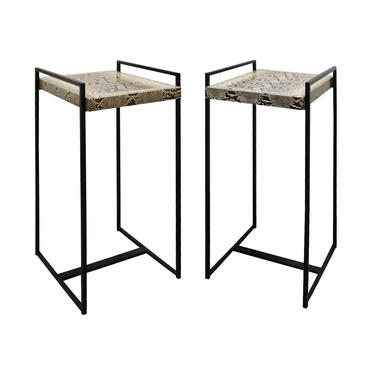 Karl Springer Pair Of Rare "Anna" Side Tables With Python Tops 1994 (Signed)
