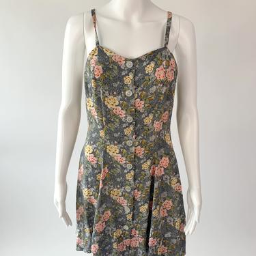 1990s Floral Rayon Button-Front Dress
