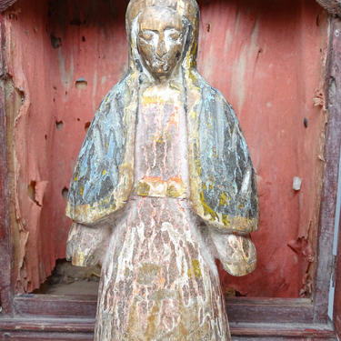 1800's Saint Mary Santos, Antique Hand Carved Madonna, Religious Polychrome, Church Statue 