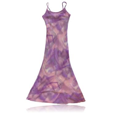 90s Tie-Dye Purple Pink Maxi Dress Chiffon // Size Small 