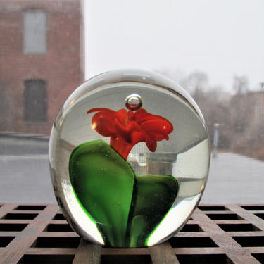 Magnum Red Orchid Lampwork Paperweight 