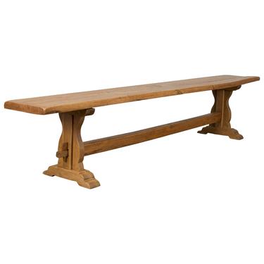 Antique Country French Carved Provincial Oak Trestle Bench 