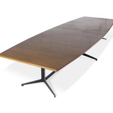 14 ft Golden Oak Stain Walnut Conference Table with Aluminum Legs