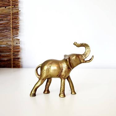 vintage brass lucky elephant paperweight, solid brass miniature