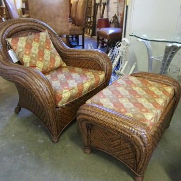 LARGE RATTAN CLUB CHAIR WITH OTTOMAN
