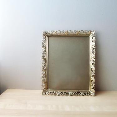 ornate golden brass picture frame 11 x 14 - wedding decor white washed pierced metal 