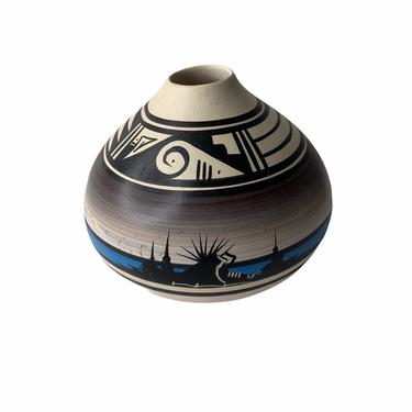 Vintage Black and White Navajo Pottery Vase, Signed 