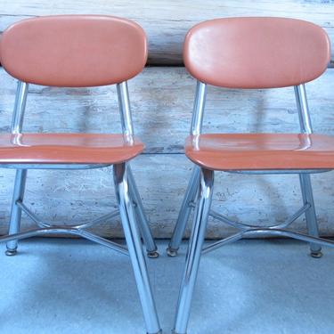 Vintage School Chairs Childrens Orange C hair Chrome Industrial Metal Mid Century Modern Childs Chair Orange Molded Fiberglass MCM Chairs 