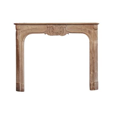 Antique French Carved Tan Limestone Fireplace Mantel