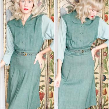 1940s Dress // Lynn Lester Two Tone Green Dress // vintage 40s dress 
