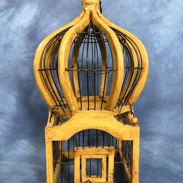 Vintage 17&amp;quot; Wood and Metal Balloon Top Victorian Decorative Bird Cage 