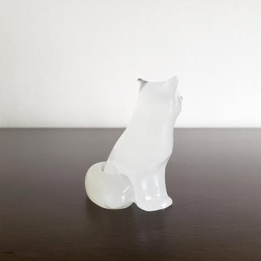 Vintage Hadeland Glass Arctic Fox Figurine, Norwegian White Opaline Miniature Fox Paperweight 