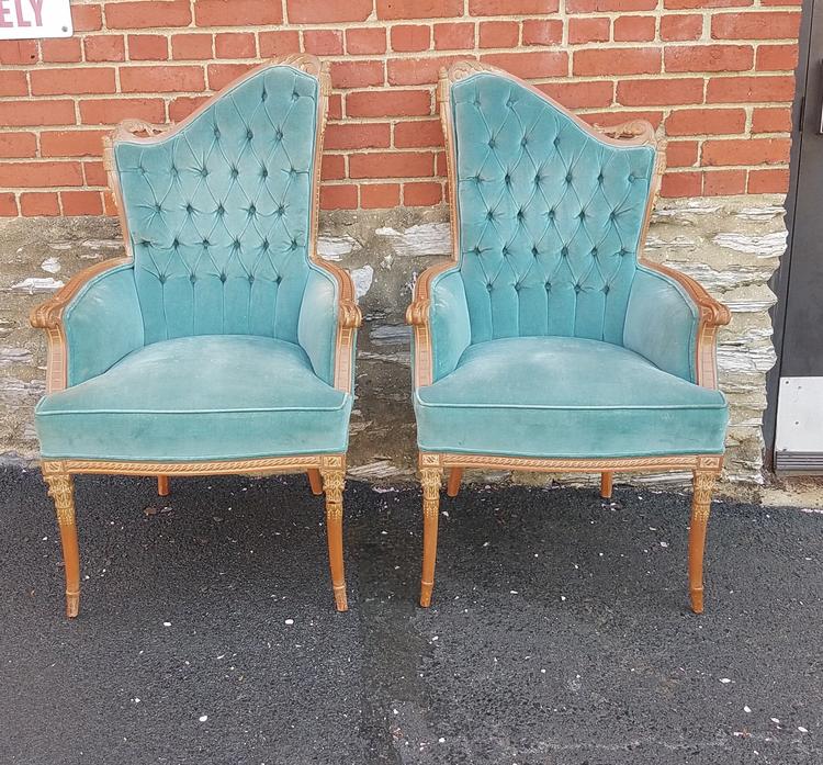 Blue Velvet Hollywood Glam Side Chairs