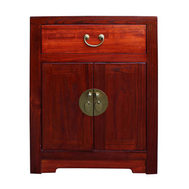 Chinese Oriental Brown Moon Face End Table Nightstand cs3122E 