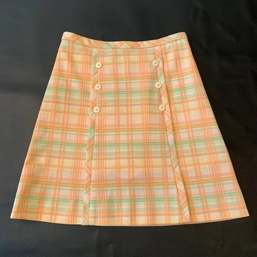 Peachy Green Plaid 70's Skirt w/ Hidden Shorts