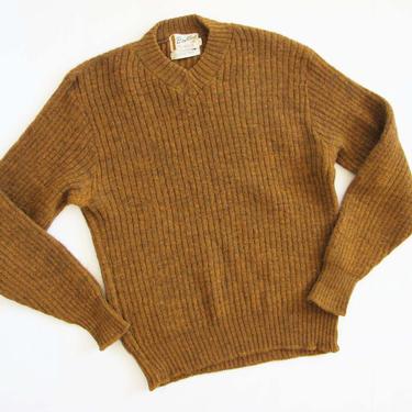 Vintage 60s Wool Sweater M L  - Brentwood 1960s Brown Ribbed Knit Pullover Sweater - Cozy Winter Vintage Jumper - Marled - 60s Clothing 