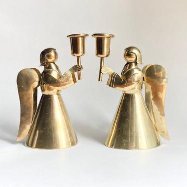 Los Castillo Brass Angel Candlesticks Candle Holders Taxco Vintage Christmas 