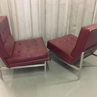 Pair Vintage Florence Knoll Parallel Bar Steel Base Slipper Lounge Chairs