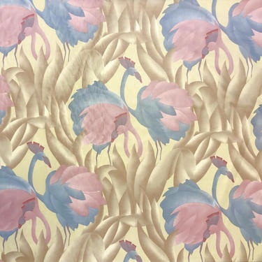 Vintage 1970's Polished Cotton Fabric with Tropical Flamingo design 